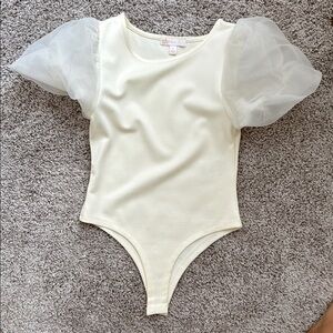 GB girls Cream One Piece Bodysuit with Puff Sleeves